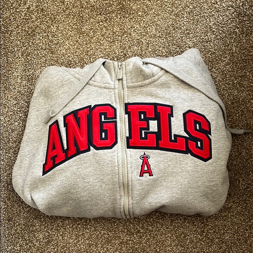 Antigua Angels Gray Zip Up Hoodie with Red Lettering